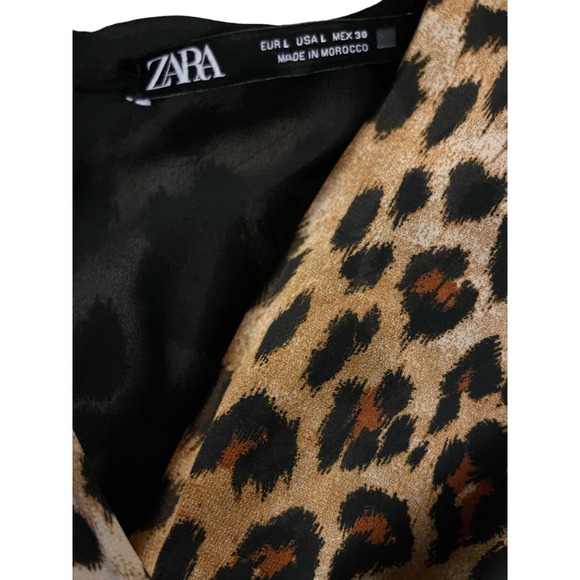 Zara Leopard Animal Print Midi Dress Surplice V-Neck Size Large - Picture 7 of 11